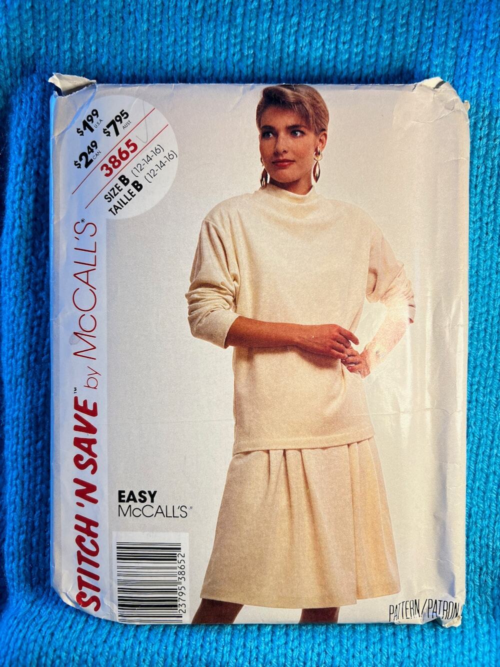 McCalls 3865 Sewing pattern mock neck pullover top drop waist skirt size 12 14